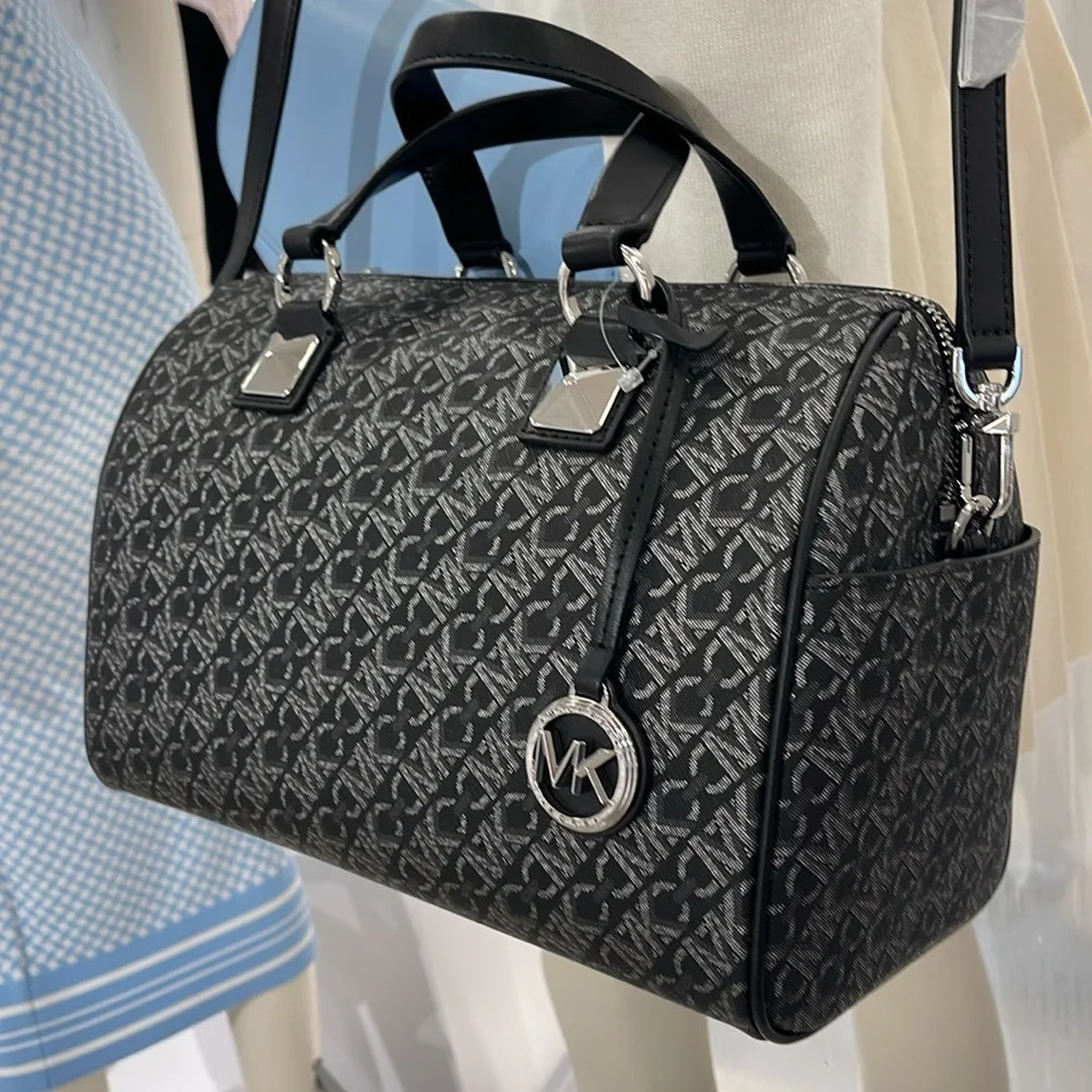 MICHAEL KORS Grayson Medium Metallic Empire Monogram Satchel NWT